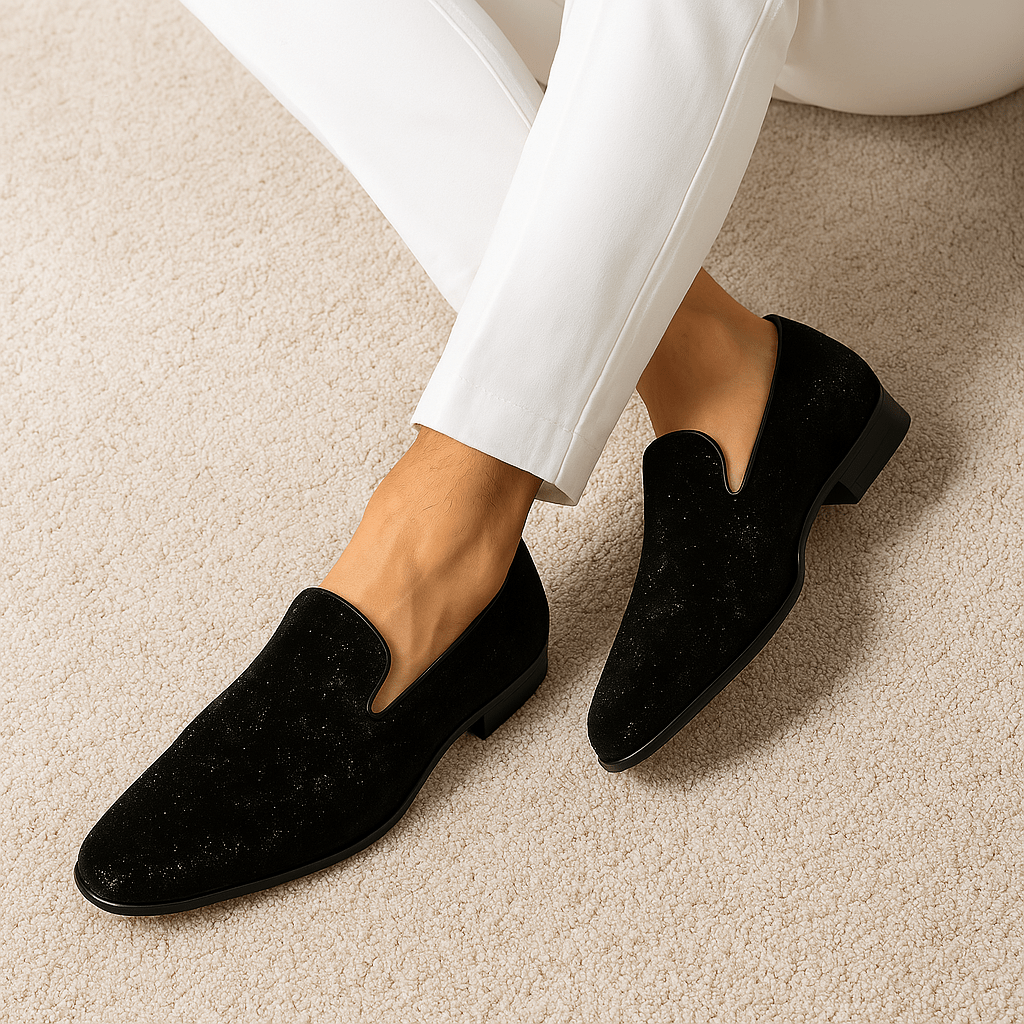 Domoir | Black Velvet V-Cut Loafers